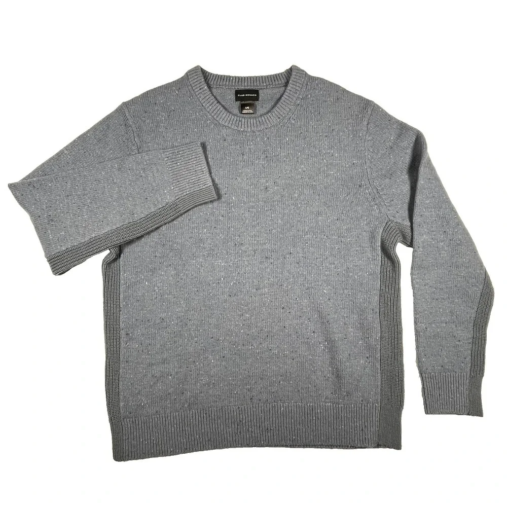 Club Monaco Wool Blend Sporty Donegal Crew Neck Pullover Sweater Mens L Two Tone